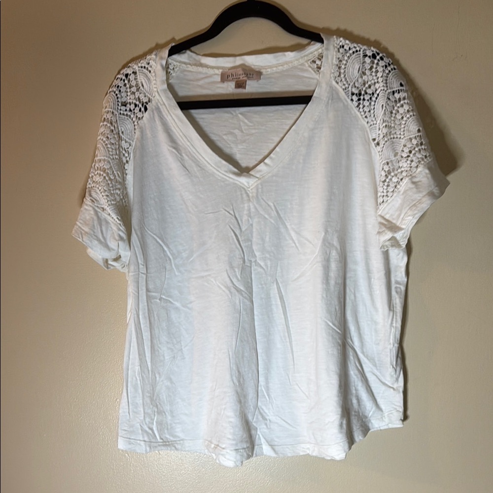 Philosophy White Boxy Short Sleeve Blouse